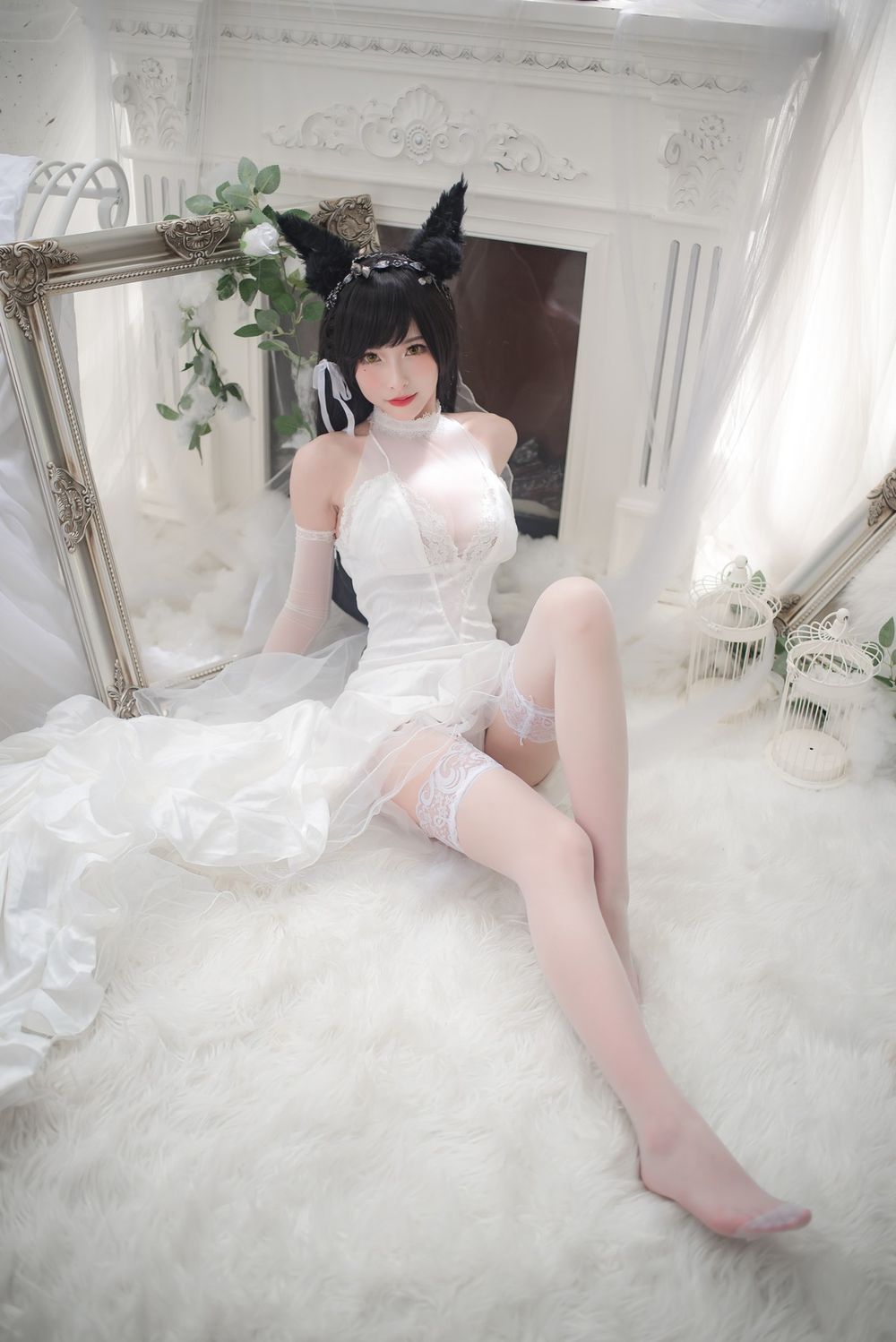 性感尤物清水由乃薄透婚纱配蕾丝吊袜爱宕婚纱主题写真
