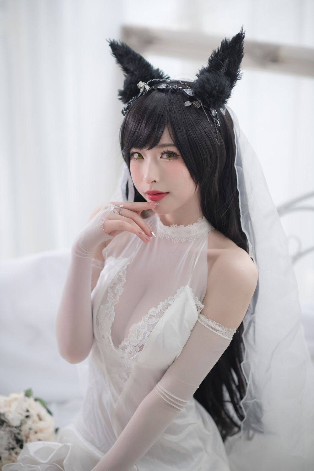性感尤物清水由乃薄透婚纱配蕾丝吊袜爱宕婚纱主题写真